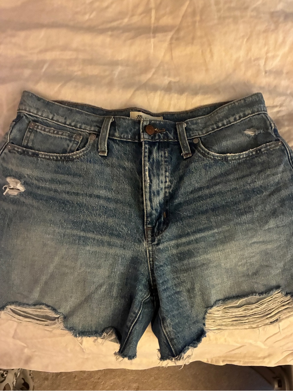 Distressed High-Rise Women's Denim Shorts - Blue